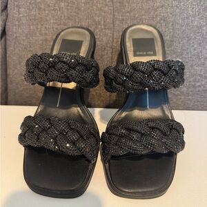 Dolce Vita Black Braided Crystal Two-Band Slide Mules